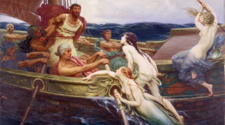 LMG100017 Ulysses and the Sirens, 1910 (oil on canvas) by Draper, Herbert James (1864-1920); 88.9x110.5 cm; Leeds Museums and Galleries (Leeds Art Gallery) U.K.; English,  out of copyright